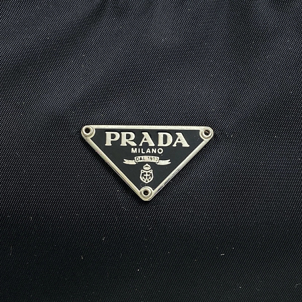Prada Logo Plate Handbag Clutch Tote Bag Nero Black - Picture 5 of 6